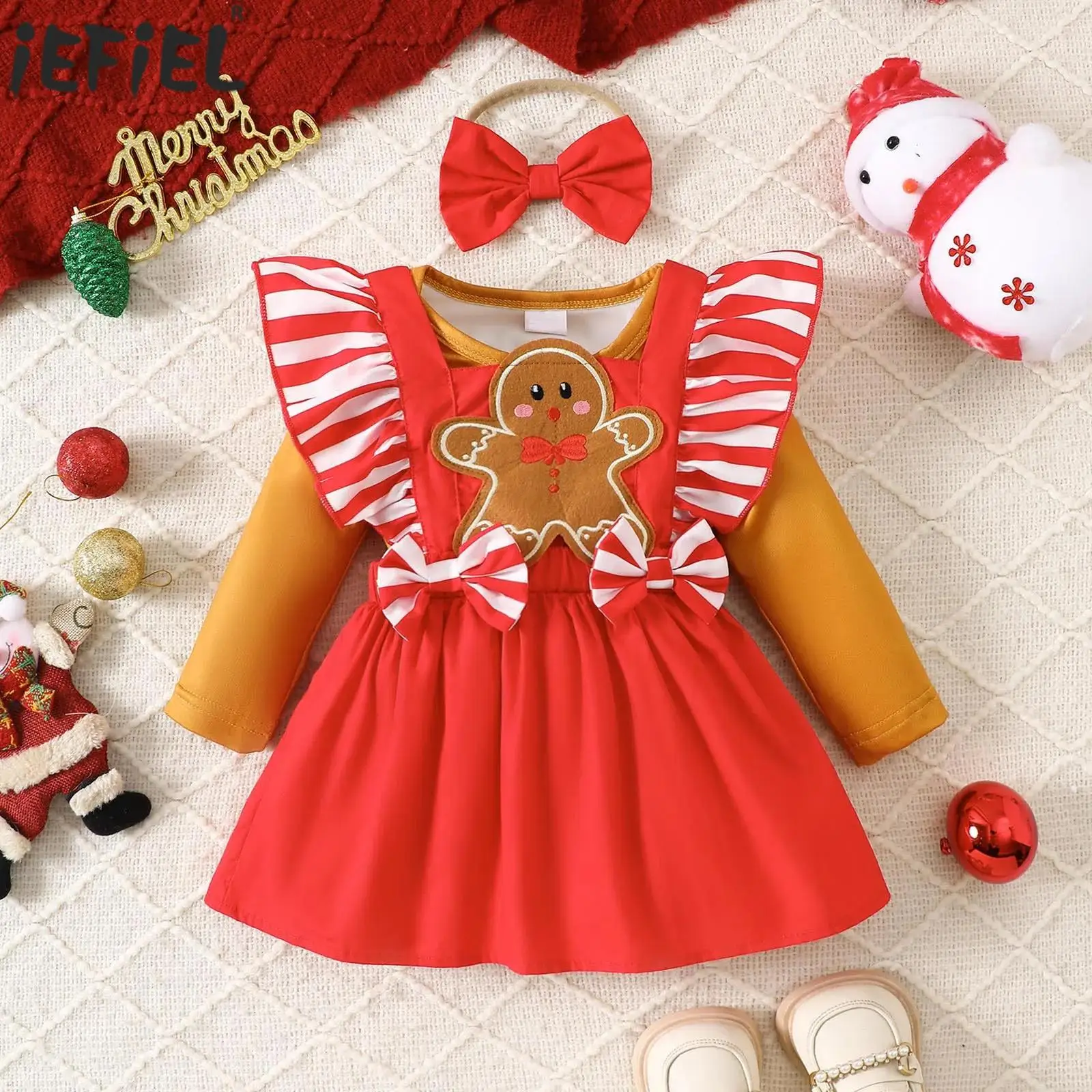 

Рождественский костюм пряничного человечка для маленьких девочек, полосатый комбинезон с длинными рукавами и комбинезон для рождественского праздника, семейного праздничного наряда
