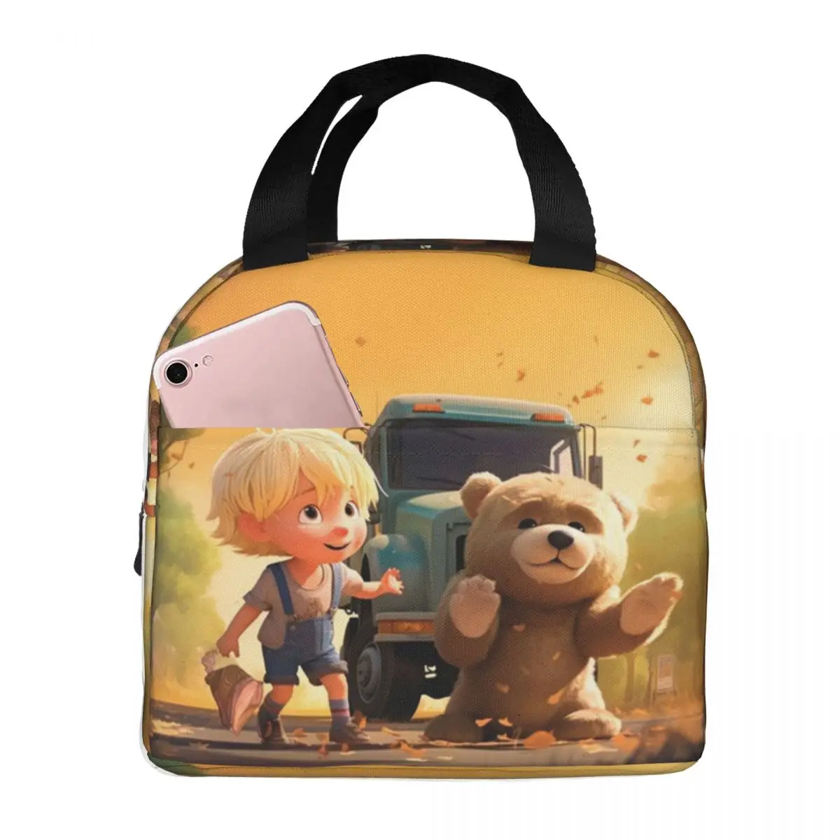 Cartoon Trash Truck Lunch Bags Bento Box Portable Lunch Tote Leakproof Picnic Bags Cooler Thermal Bag for Woman Student Travel