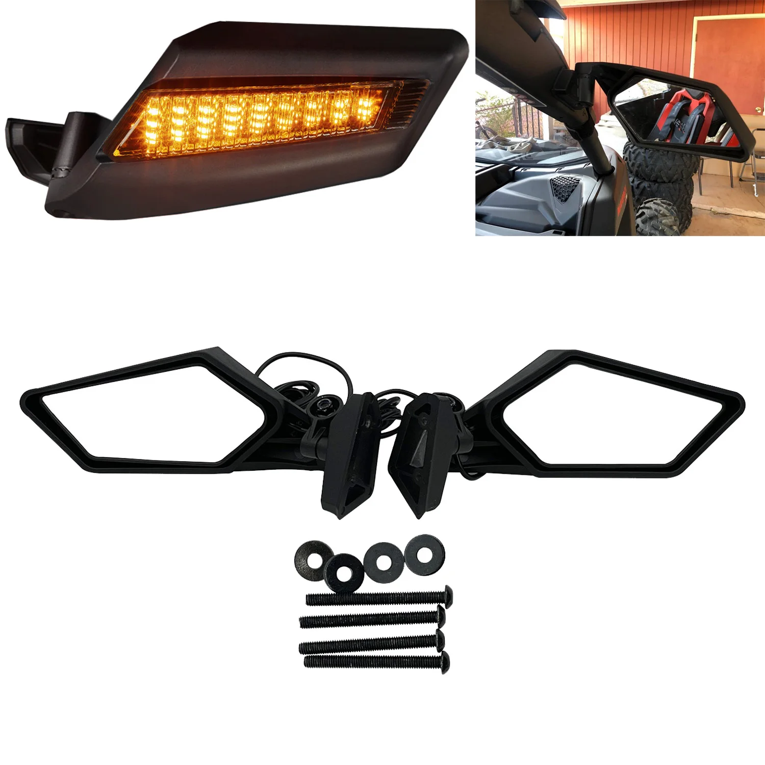

UTV Adjustable Rearview Side Mirror W/ LED Turn Signal For Can Am Maverick X3 XDS XRS Max R Turbo 2017-2022