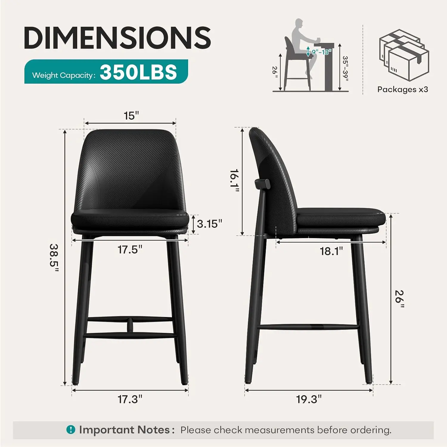 Dual Textured Counter Height Bar Stools Set of 6, Customized - view 2