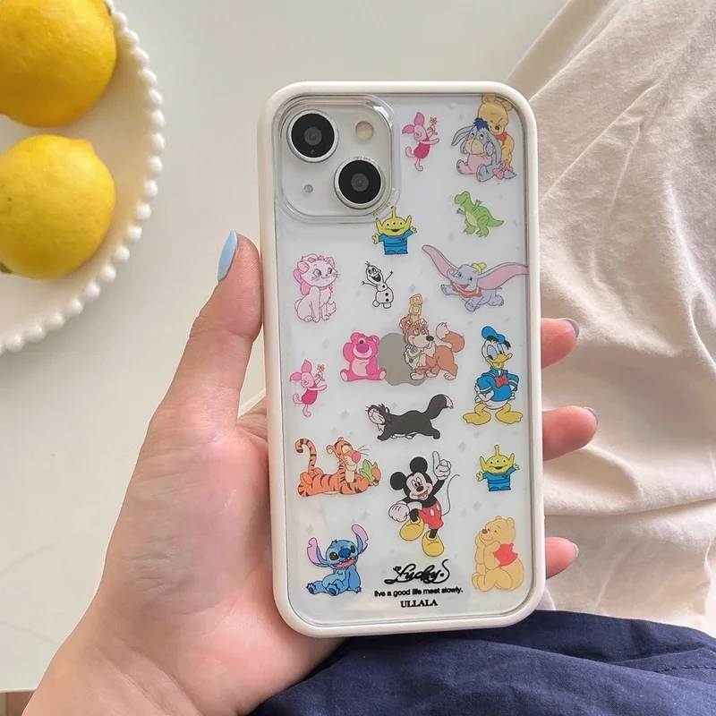 Cute Disney Mickey Donald Duck Toy Story Lotso Phone Case For iPhone 15 Pro 14 13 12 11 Pro Max Dual Layer Clear Hard Coverc