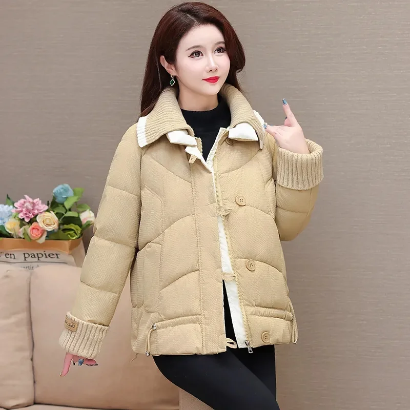 2024 New Winter Down Cotton Jacket Women Knitted Join Together Warm Parkas Female Casual Cotton Padded Jacket Outwear Ladies