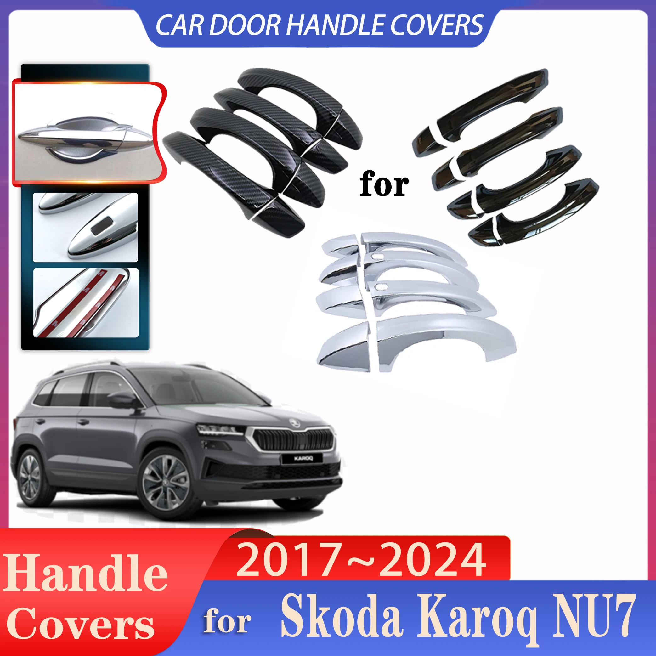 

For Skoda Karoq 2018 NU7 2017~2024 Car Door Handle Covers Exterior Scratch Protective Decor Rustproof luxurious Car Accessories