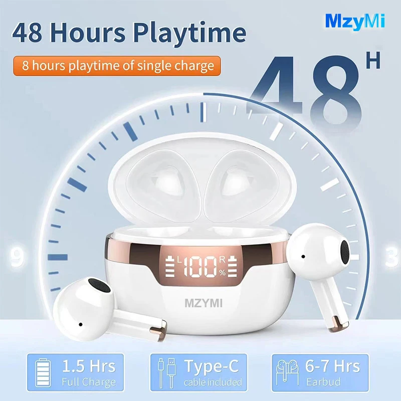 MZYMI J97 TWS Bluetooth5.2 Наушники Настоящие беспроводные наушники-вкладыши Сенсорное управление Водонепроницаемые спортивные головные уборы со светодиодным дисплеем