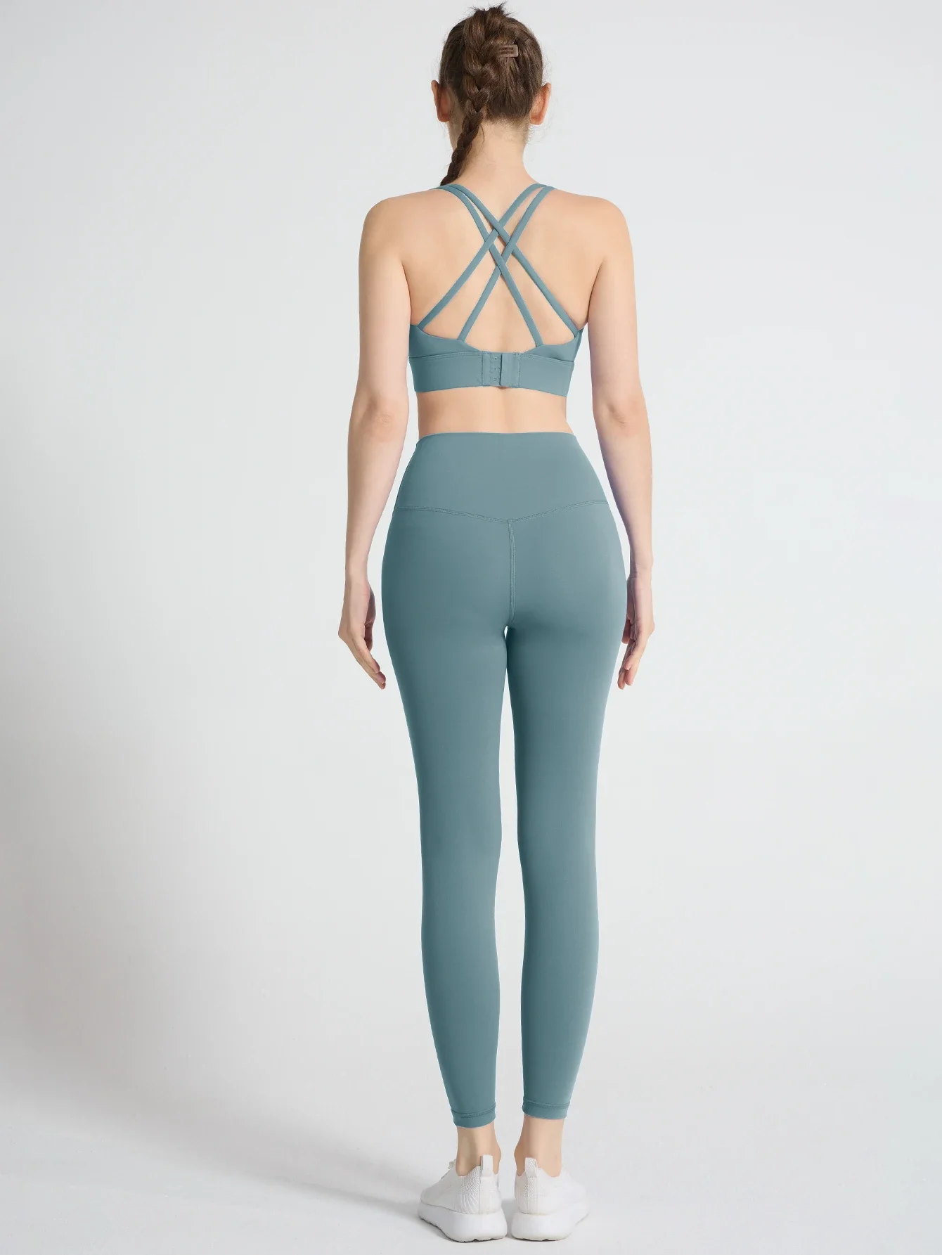 Women's 2 Piece Yoga Sets Sexy Cross Back Buckle Adjustable High Strength Tight Top High Waist Leggings Running Yoga Sports Suit