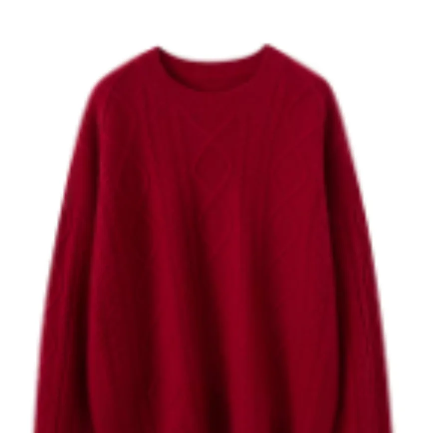 

Thick Exquisite Women's O-Neck Simple Casual 100% Cashmere Knitted Pullovers Soft Warm Cable Stitch Chic Sweater Basic Tops
