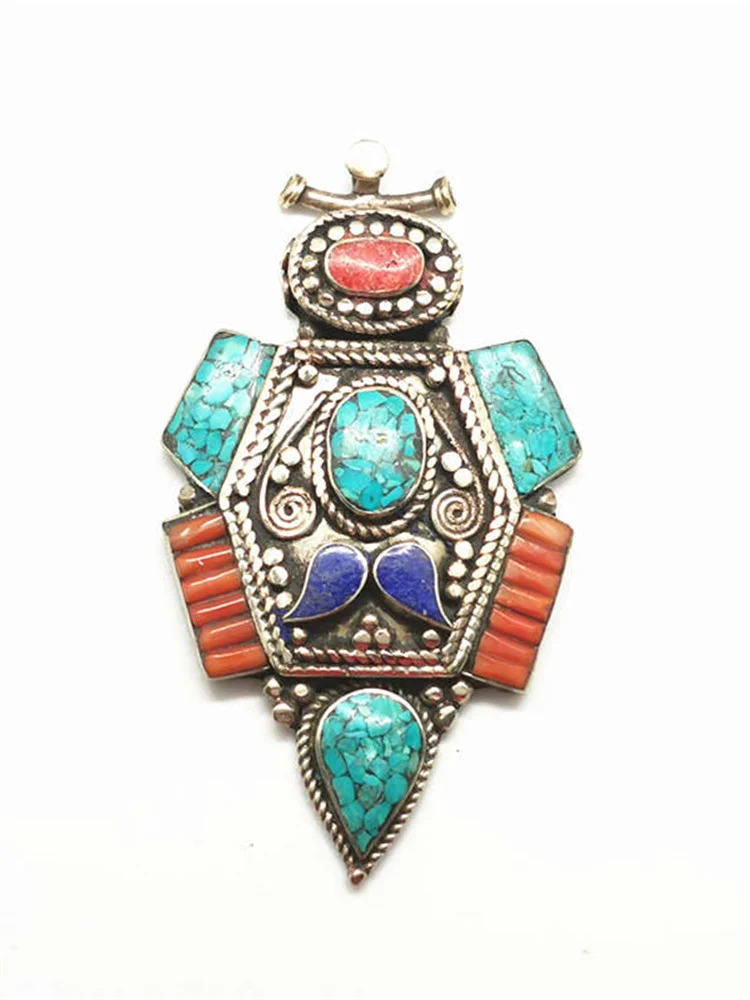 Nepal Hand Vintage Pendants Copper Inlaid Colorful Stone Anchor Pendant Multi Designs TBP588