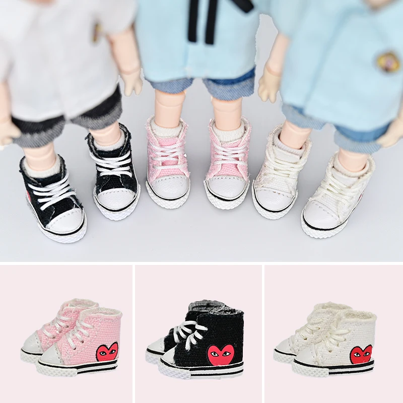 Ob11 Doll 2.5*1.1cm Shoes Canvas Shoes Sports Shoes With Heart Pattern For Molly, Obitsu 11 Holala, Gsc, Ymy, Ddf, 1/12bjd Doll