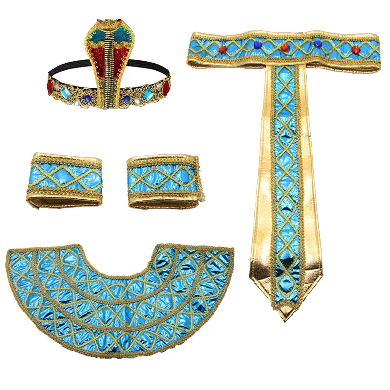 Egyptische kostuumaccessoires set Egyptische farao-hoofddeksel Egyptische kraag polsbandjes voor Halloween rollenspel cosplay