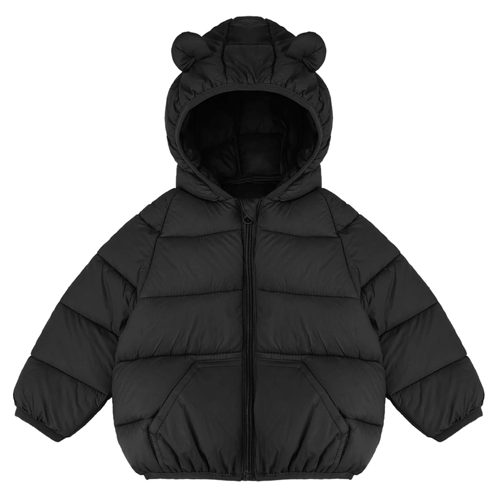 سترة شتوية دافئة بغطاء للرأس للأطفال الأولاد والبنات معطف منتفخ مبطن بأكمام طويلة وآذان الدب وسحاب ملابس خارجية خفيفة الوزن مقاومة للرياح #3