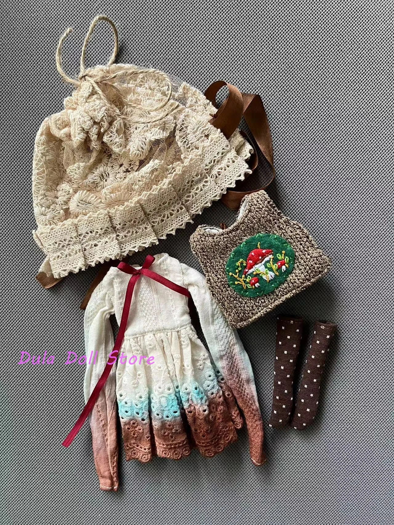 ชุดตุ๊กตา Dula ชุดกระโปรงลายเห็ดย้อมสีชา ob24 ob22ตุ๊กตา blythe qbaby azone licca Icy jerryb 1/6 BJD