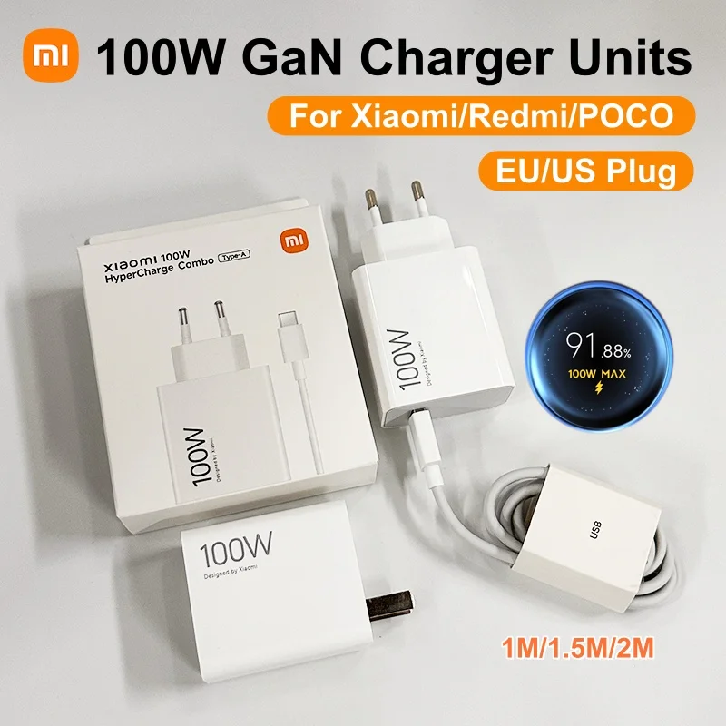 

Оригинальное зарядное устройство Xiaomi 100 Вт Type-C, быстрый адаптер, кабель для зарядки Turbo Charger для Xiaomi 17, 15, 14 Ultra Pro, POCO F8, X7, X8 Pro, Redmi K90