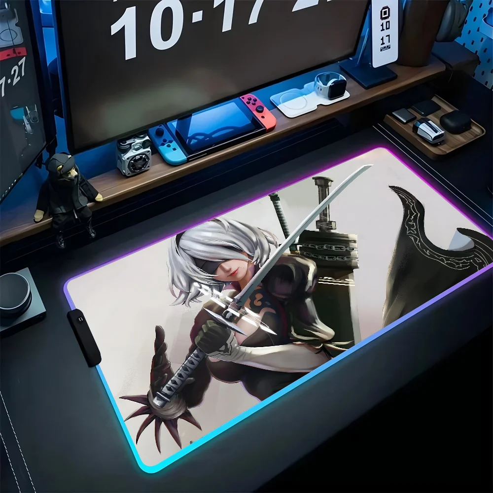 Anime Girl N-Nier A-Automata Mousepad XXL RGB Gaming Mouse Pads HD Black Gamer Accessories Large LED