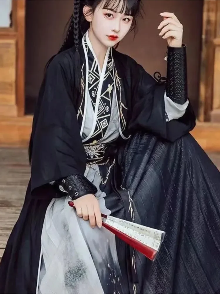 Chinese Traditional Hanfu Cosplay Costume Dresses Women SONG Dynasty Black Cool Gothic Dress китайская одежда Unisex