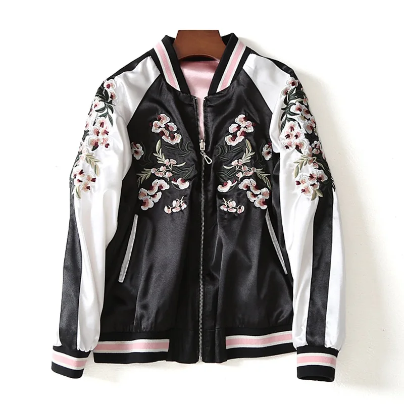 Yokosuka Bomber Jacket Casual Double-Sided Flower Embroidery Color Stitching Stand-Collar Baseball Uniform Jacket Spring 2022