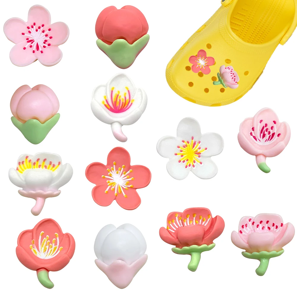 

Cartoon 12pcs Resin flower Series PVC shoe Charms Accessories DIY Detachable Crocs Shoe Decorations Buckle Gifts