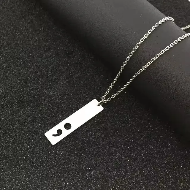 Rectangle O Shape Necklace Creative Semicolon Pendant Fashion Best Friend Brother Neck Jewelry Accessory view 3