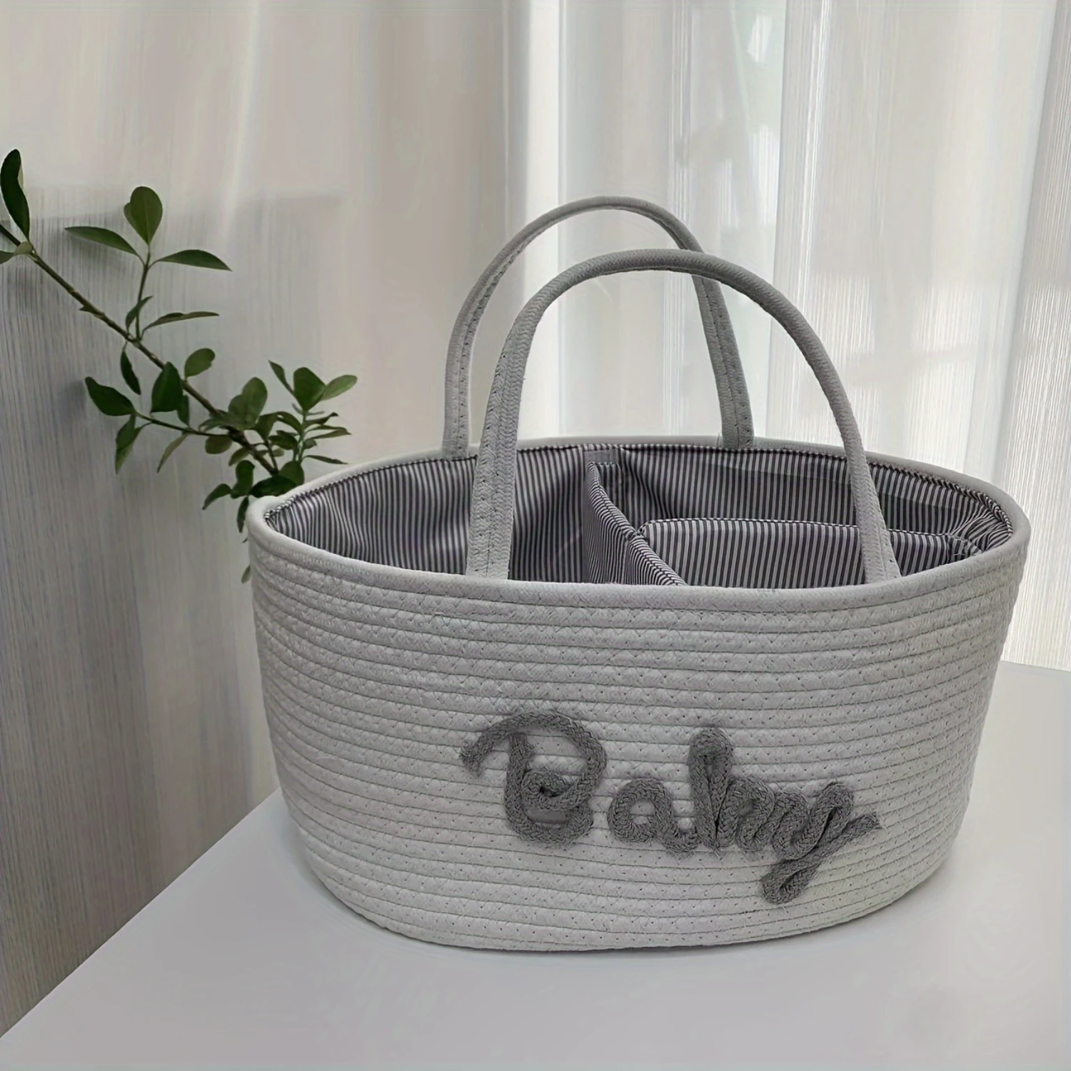 

Modern Cotton Rope Woven Basket with Removable Liner - Dry & Wet Separation, Washable Diaper Organizer for Baby Care, Bottle and