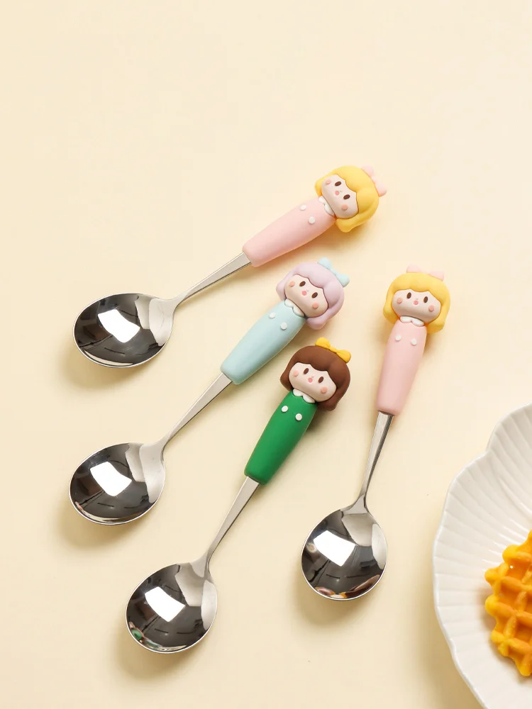 304 Stainless Steel Spoons Forks Creative Cute Cartoon Handle Mirror Polishing Ins Popular Fruit Fork Kids Kawaii Spoon Cutlery