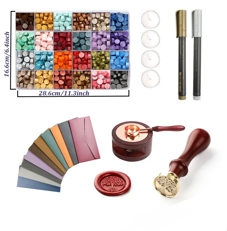 Wax Seal Stamp Set with Wax Pellets, Wax Melting Oven, Envelope, Pen, Candle and Wax Seal Stamp for Envelope Sealing and Decorat view 2