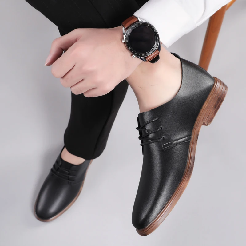 

Fashionable Classic Black Men's Spring Lace Up Casual Leather Shoes Brand New Men Leather Comfortable Oxford Sole Leather Shoes