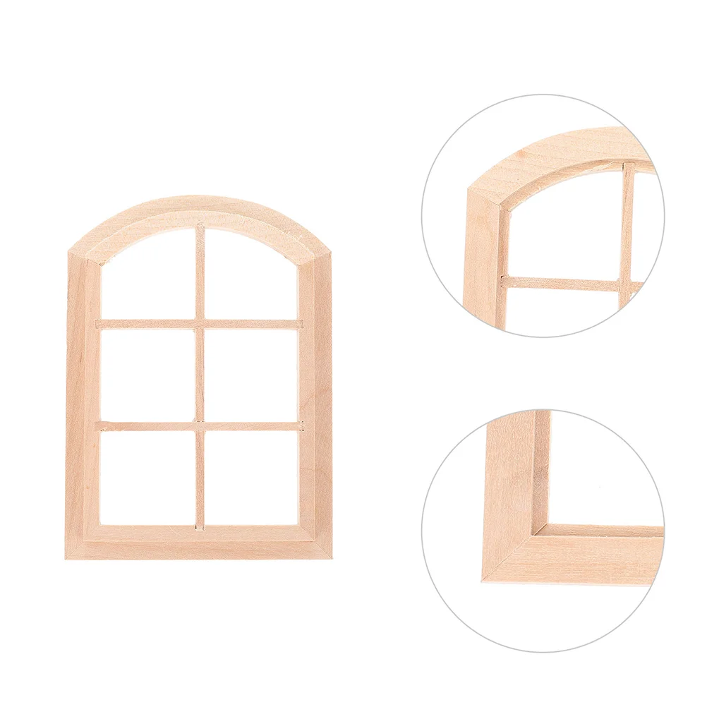 2pcs 1:12 Scale Dollhouse 6 Pane Arched Top Wooden Frames for Miniature Furniture Decoration High Realism for Dollhouse