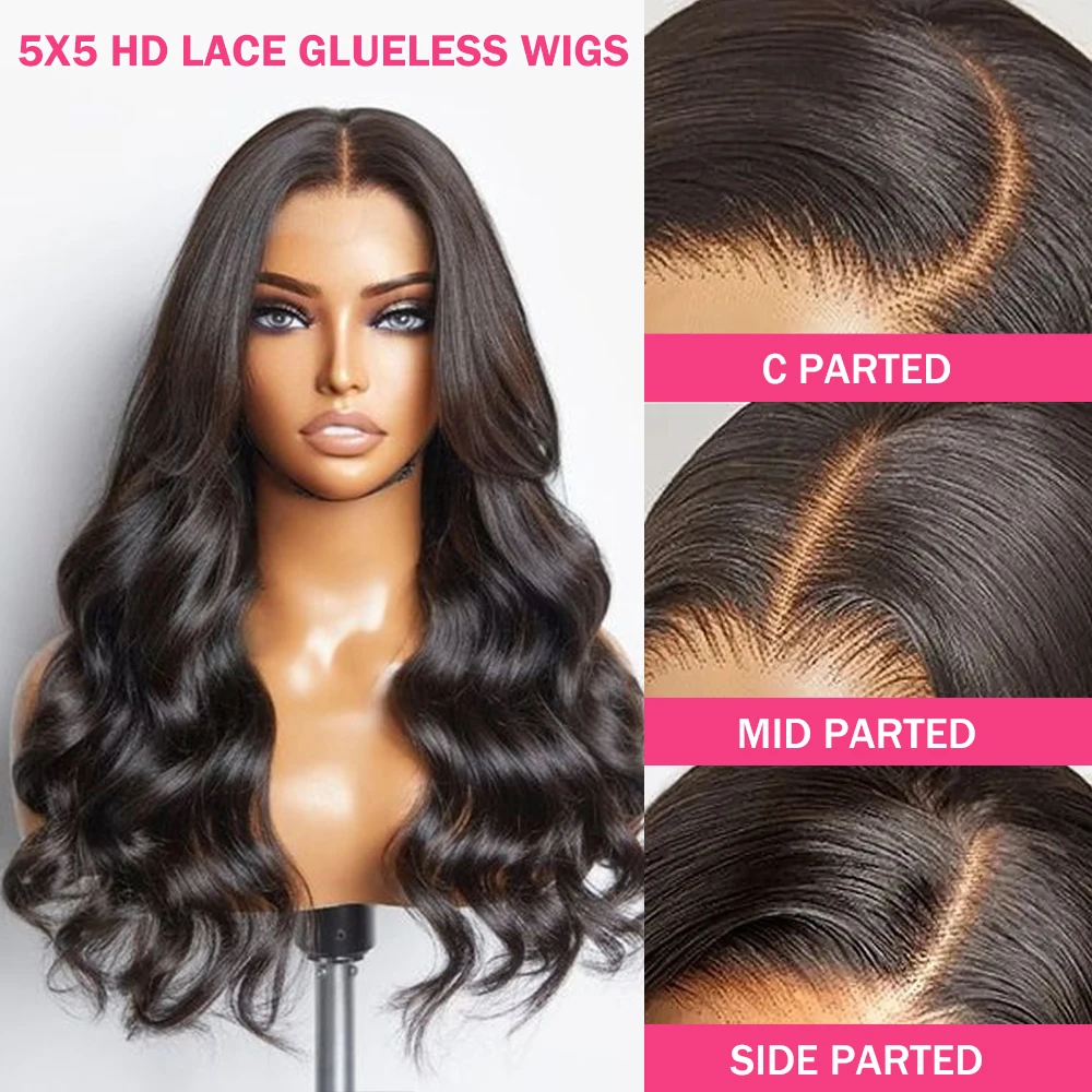 شعر مستعار بدون صمغ شعر بشري جاهز للارتداء 5x5 شعر مستعار أمامي من الدانتيل 4x4 شعر مستعار برازيلي للإغلاق للنساء باروكات أمامية من الدانتيل