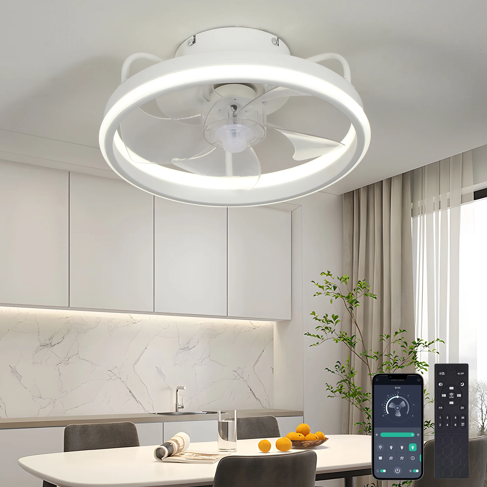 

Indoor multifunctional intelligent modern LED ceiling fan light, easy to install, silent and infinitely attenuated fan lighting