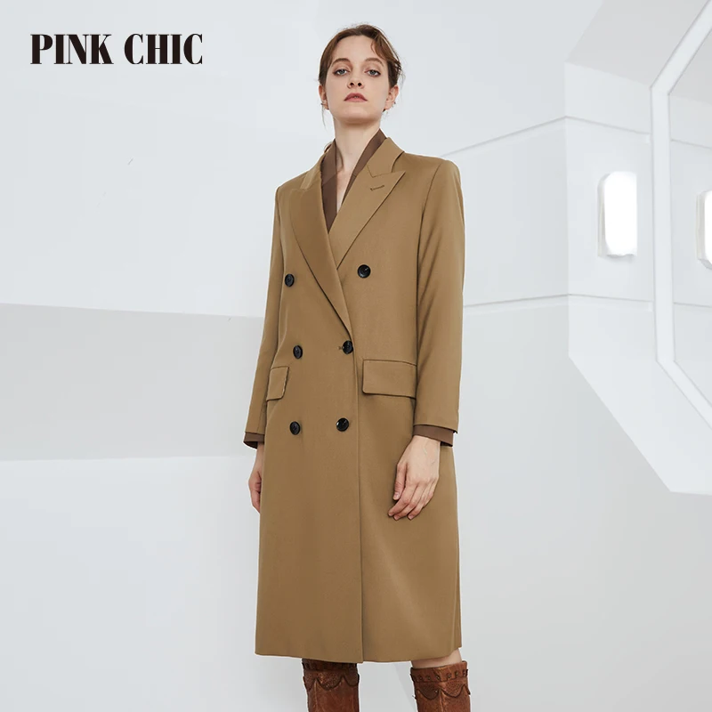 PINK CHIC-Coupe-vent classique à double boutonnage pour femme, pardessus long avec ceinture, coupe-vent décontracté, tempérament fin, Tralike, printemps et automne 728