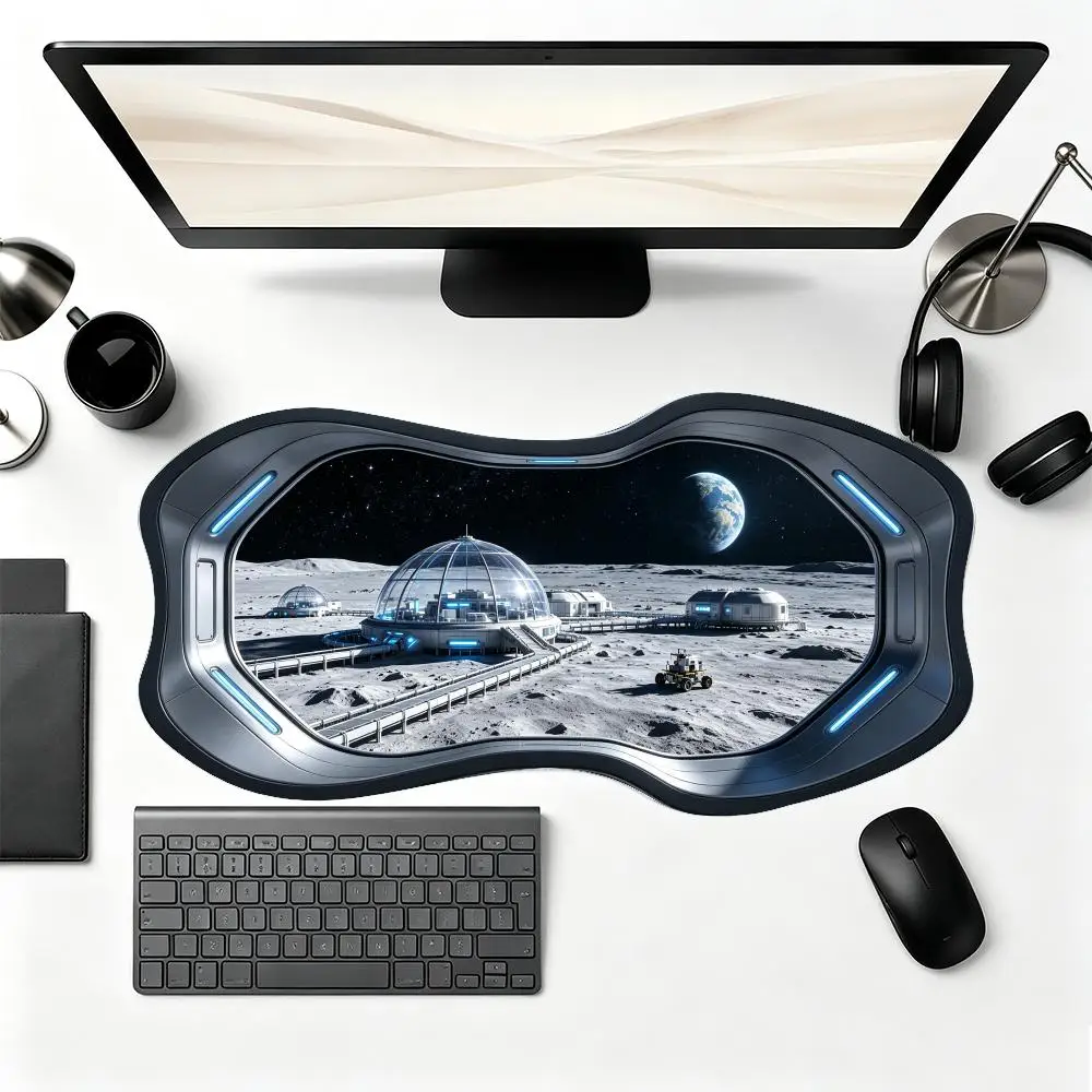 Moon Base Lunar Landscape Mousepad Smooth Cloth Surface Precision Tracking Creative Special Shaped Space Fans