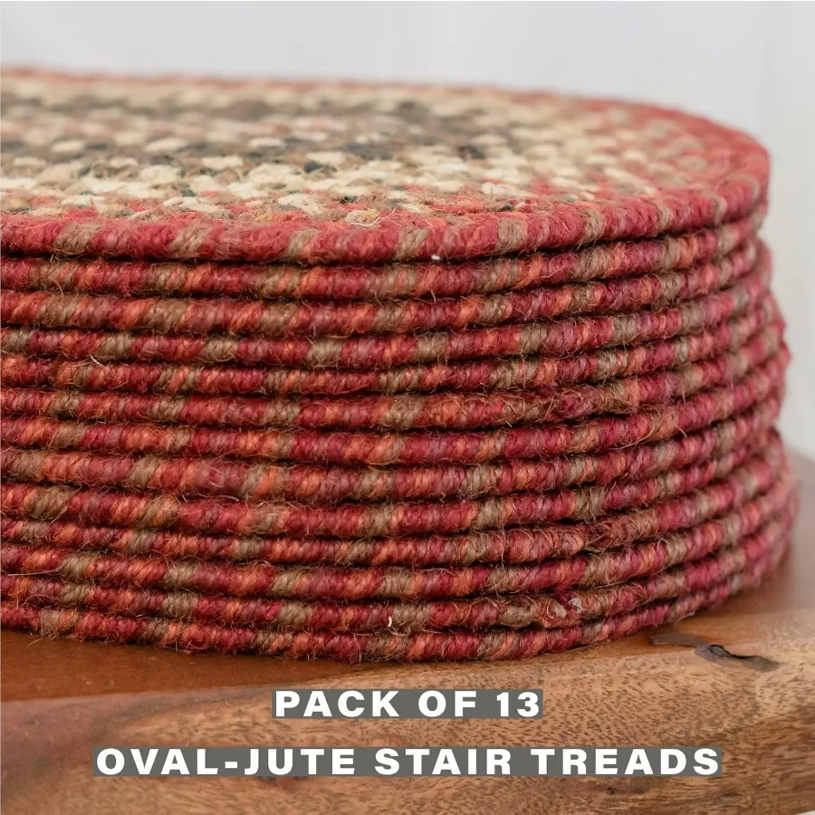 تشيستر الجوت مضفر الدرج خطوة معالج البلد لودج ديكور مجموعة من 13 الأحمر 8x28 البساط البيضاوي للسلالم سهلة التنظيف بإحكام Sti