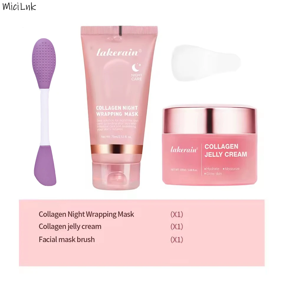 

Collagen Overnight Wrap Mask with Jelly Brush Deep Hydrating Moisturizing Night Treatment Mask for All Skin Types
