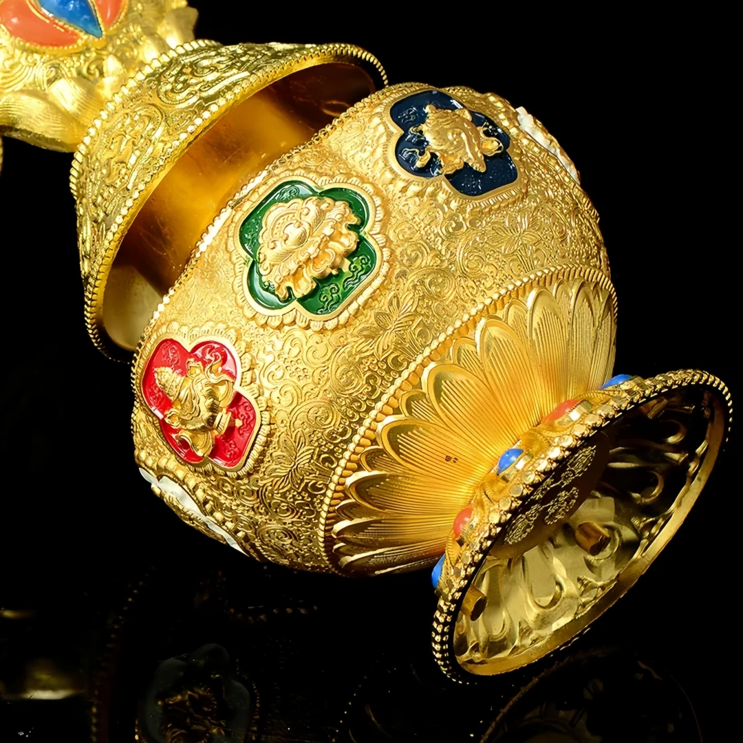 Dedicated to Yellow Jambhala, this Mani Jewel Bottle attracts wealth, abundance, and prosperity.