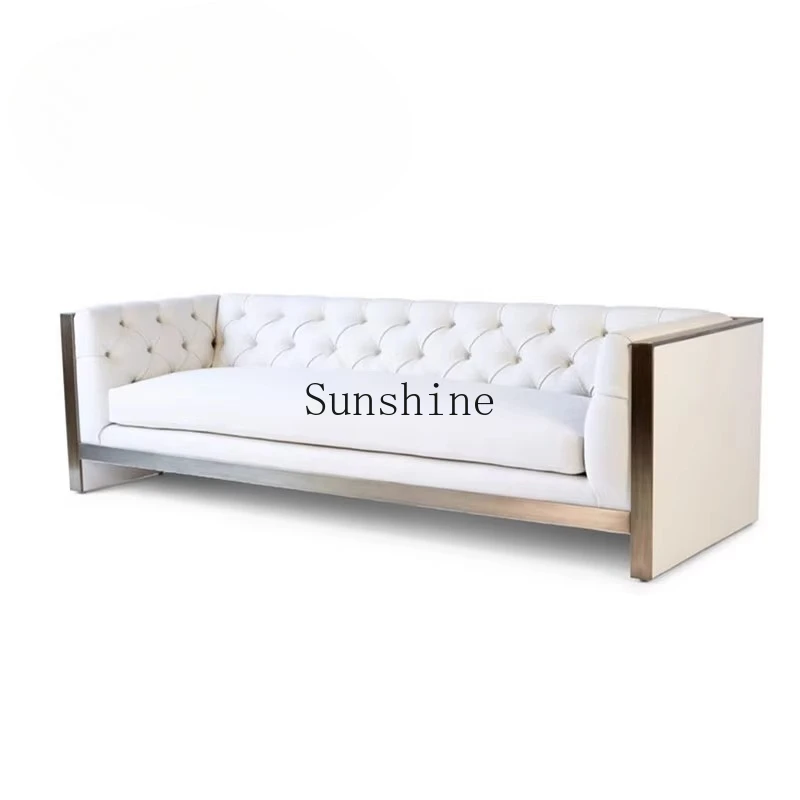 Nordic light luxury white velvet stainless steel sofa model room studio photography sofa