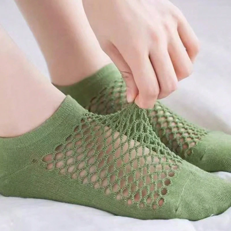 1/5/10/15/20 Pairs Random Women Classic Macaron Color Hollow Mesh No Show Socks, Soft Breathable Casual Invisible No Show Socks view 5