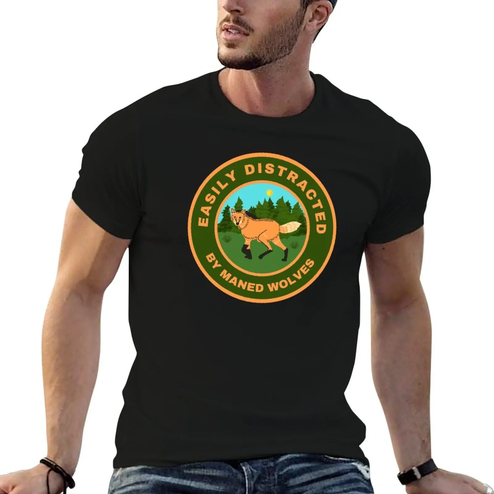 

Easily distracted by Maned Wolves T-Shirt man tshirt t shirts for man cotton soft T-Shirt