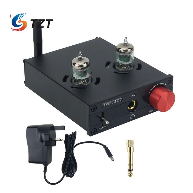 TZT PX2 Hifi Bluetooth Amplifier Tube Amplifier Headphone Amplifier (Black/Silver) with Two GE5654W Tubes