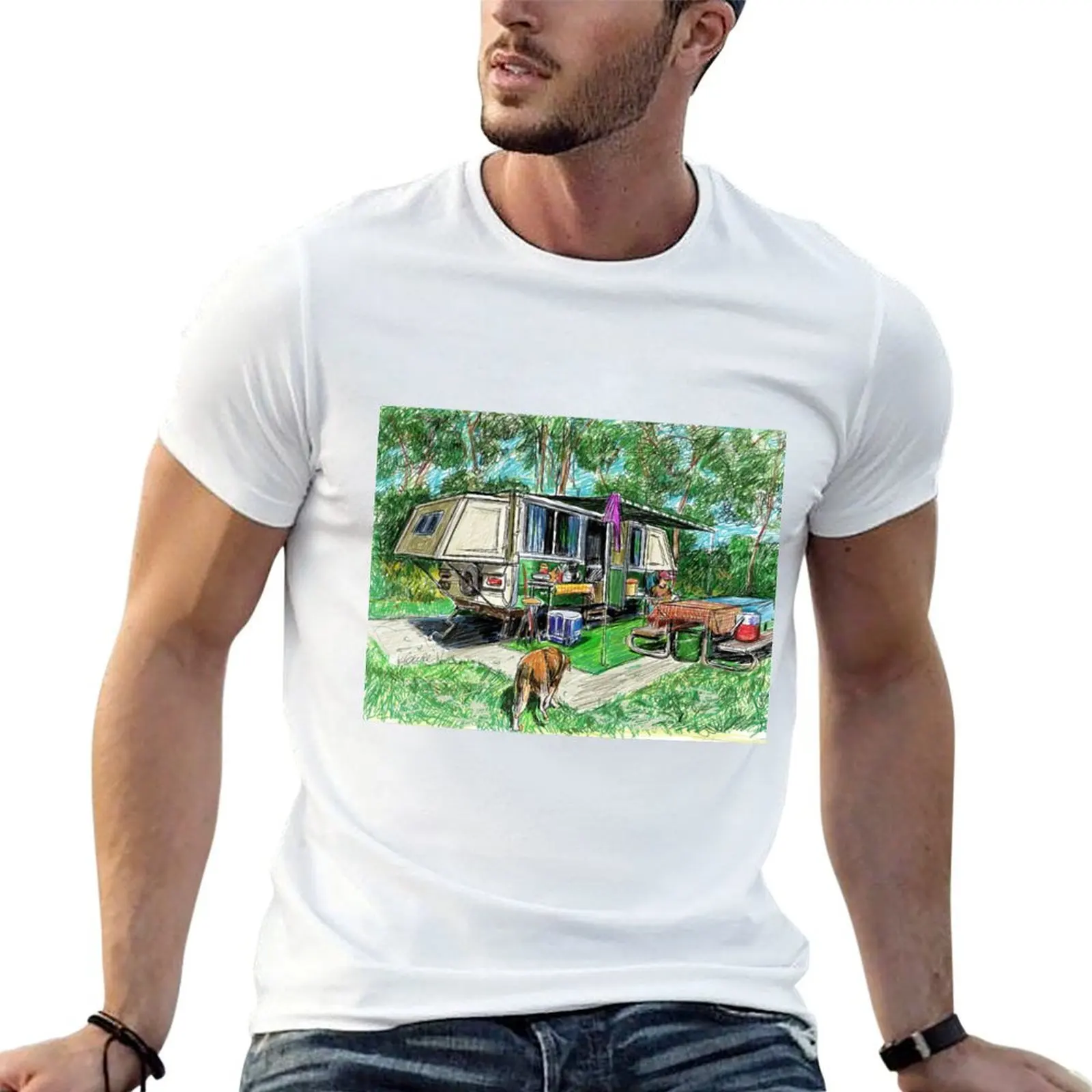 Apache camper trailer T-Shirt cotton man t-shirts heavyweights mens designer t shirt