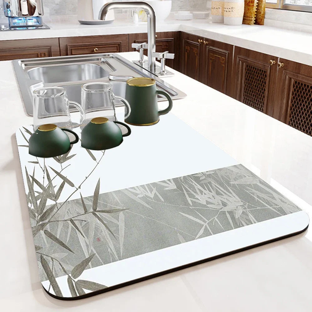 Tableware Drying Mat Soft Drain Pad Non-slip Super Absorbent Wear-resistant Coffee Machine Mat Kitchen Table Courtyard Decor