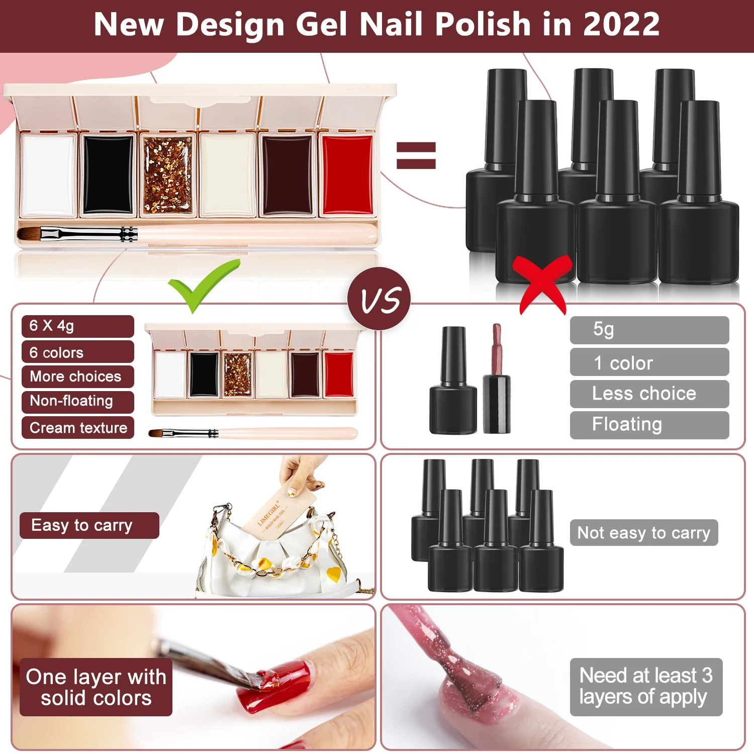 6 Colors Solid Glue Nail Polish Platte With Brush Solid Cream Gel Nail Glue Long Lasting Solid Color Nail Varnish Mud Nail Art