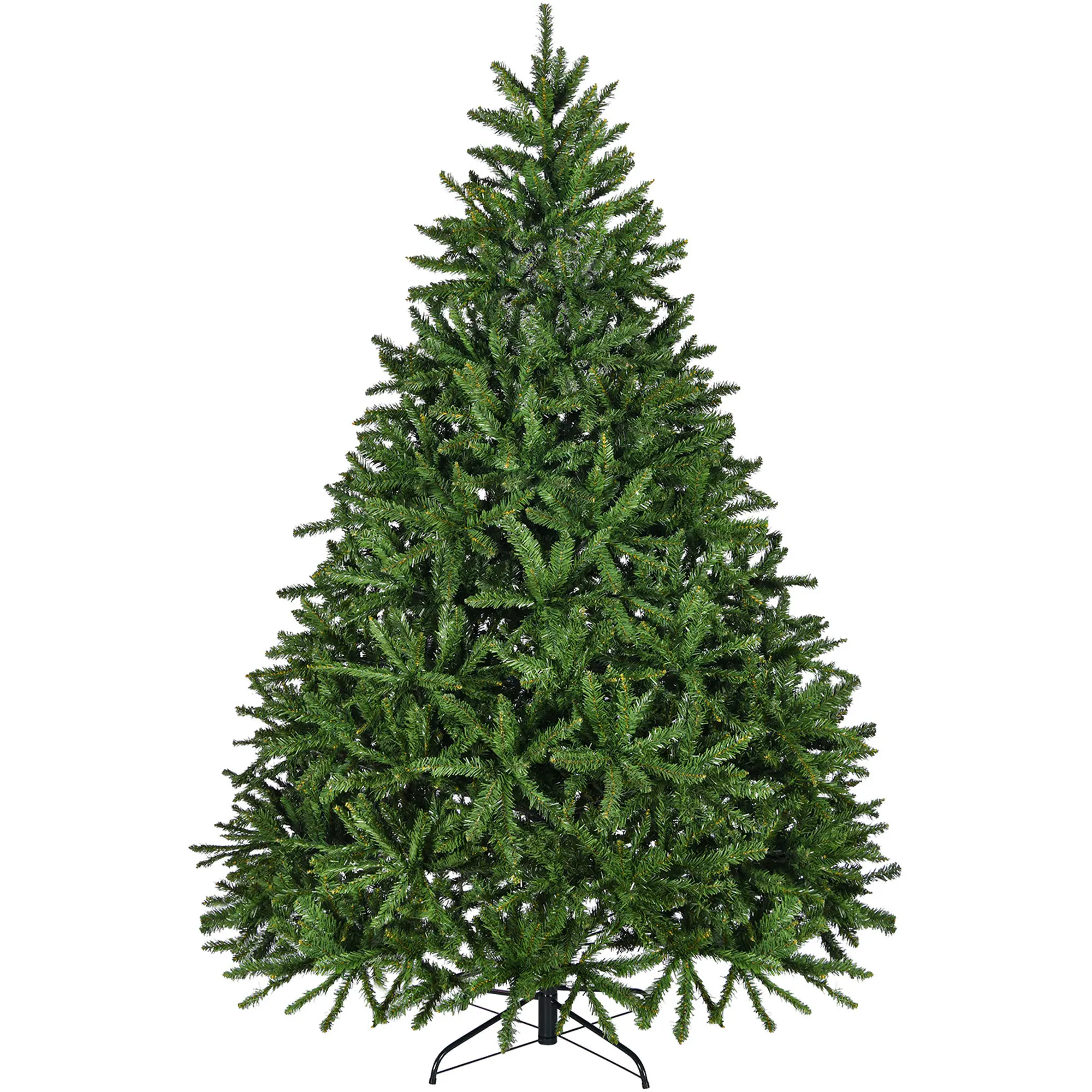 Premium Unlit Hinged Spruce Full Tree with 2231 Branch Tips 7ft Artificial Christmas Tree Metal Stand, Hinged Structure