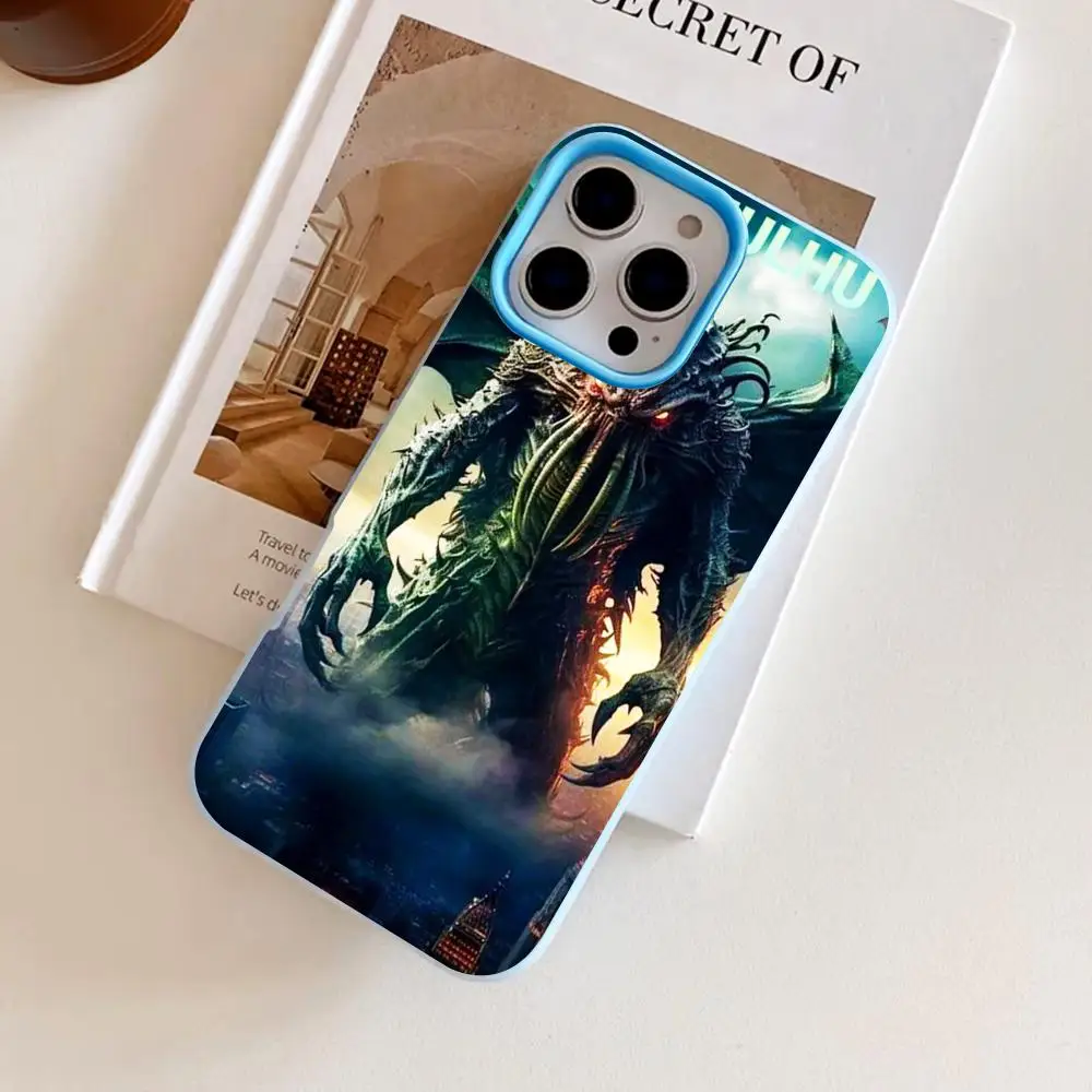 

Great Mythology Cthulhu Phone Case for iPhone 17 16 15 14 13 12 11 Air Pro Max Plus Jelly Double layer Light Blue Cover