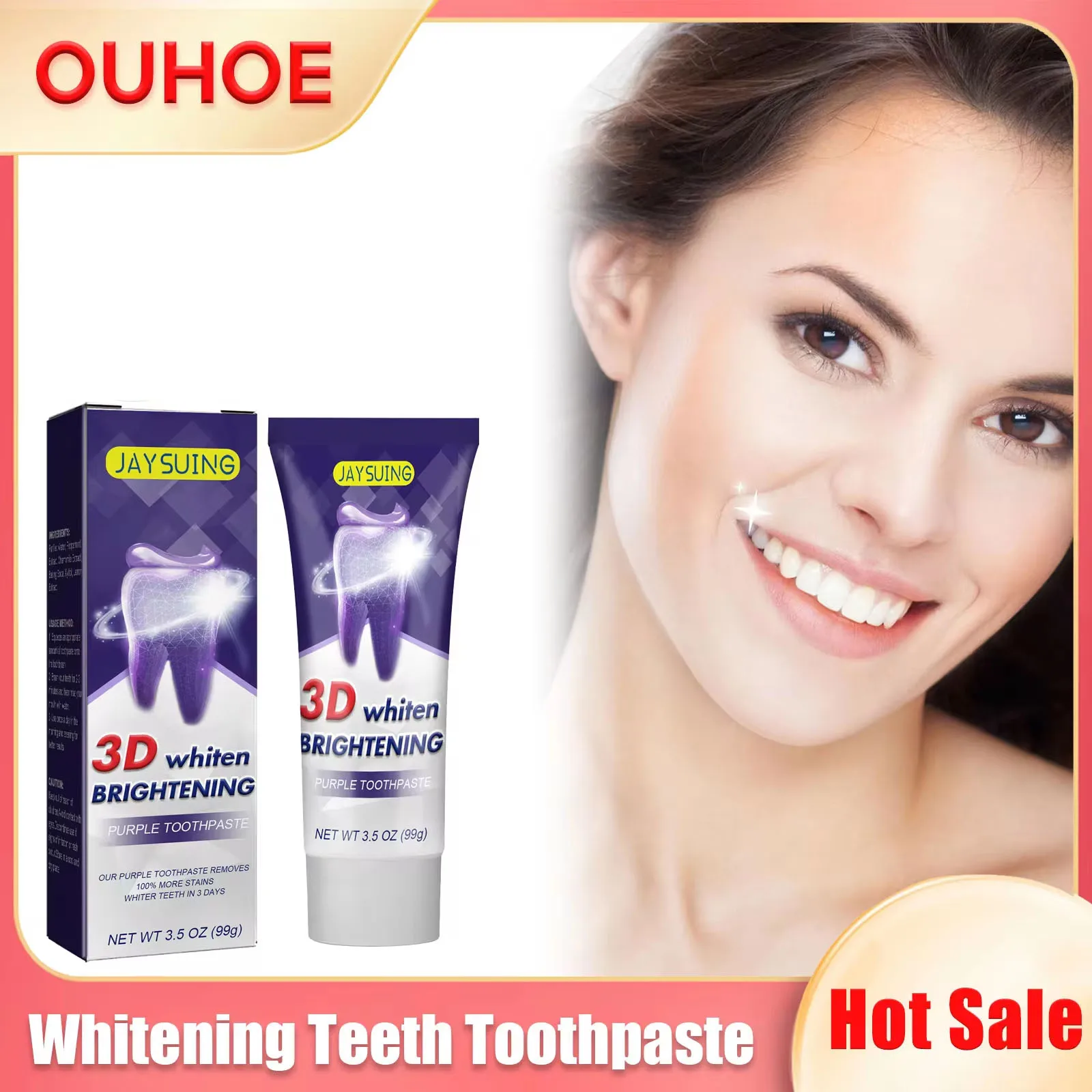 Teeth Whitening Purple Toothpaste Color Corrector Plaque Stains Removal Yellow Brightening Fresher Breath Oral Cleaning Hygiene