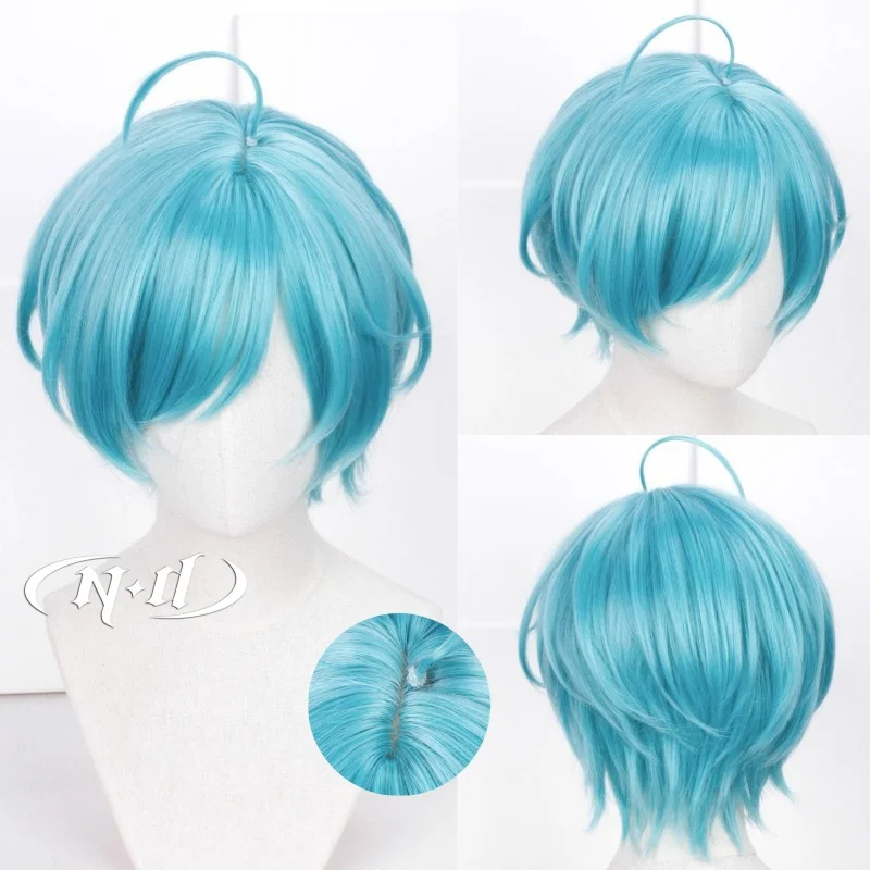 ND The Ensemble Stars Kanata Shinkai Cosplay Wigs Short Cyan Hair Wigs for Game Comic Con Party Coser Heat Resistant Synthetic