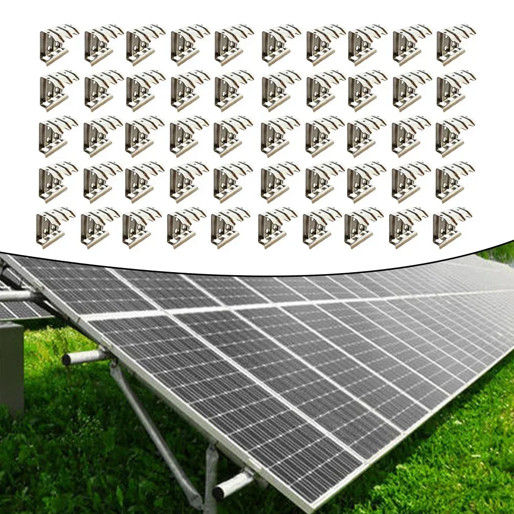 50pcs Solar Panel Water Drainage Clips Photovoltaic Modules Cleaning Clips Stainless Steel For Water Drain Guide Clip 30/33/35mm