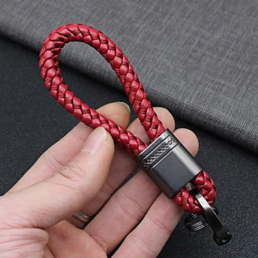 Car Key Chain Hand-woven Faux Leather Braided Rope Snap Hook Alloy Men Women Waist Key Holder Car Key Ring Car Key Holder