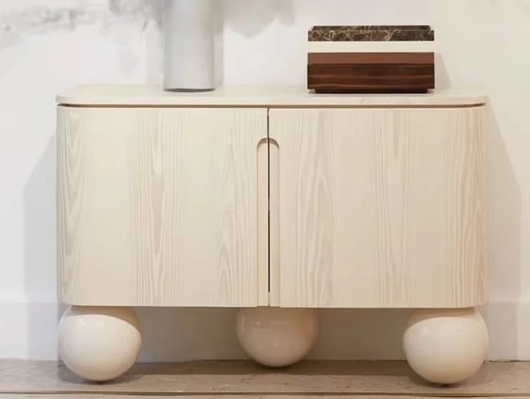 

Medieval Simple Solid Wood Dining Side Cabinet, Art Mystery Cabinet, Household Locker, Cream Wind Ball Cabinet