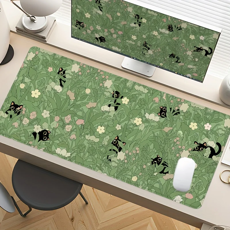 

Cute Black Cat Green Mouse Pad, High Definition Table Pads, Anti-slip Rubber Keyboard Pad, Suitable for Home Study or Game Use
