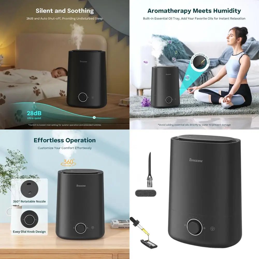 

Ультразвуковой увлажнитель воздуха с функцией верхнего наполнения и диффузором для эфирных масел, 360° ° Насадка, автоматическое отключение, 50 часов работы, бесшумная работа