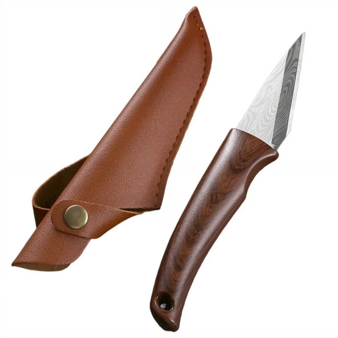 Sharp Grafting Knife with Wooden Handle & Leather Sheath, Durable Garden Tool for Budding & Grafting